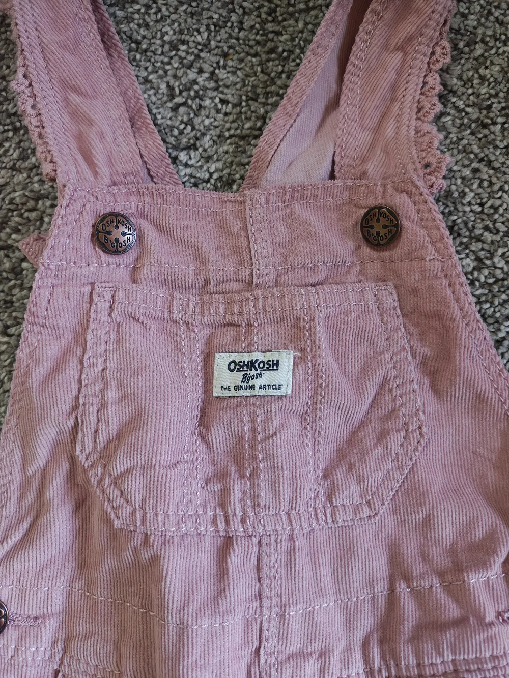 OshKosh B'gosh Corduroy Pink Toddler Lace-Trim Overalls Size 18 Mo